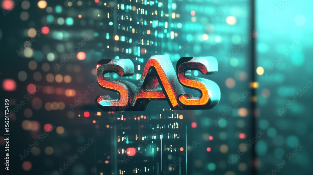 Poster sas software logo with tech background