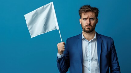 Man Holding White Flag, Surrendering, Giving Up, Defeat, Busines