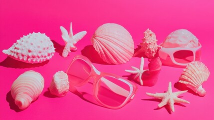Pink Summer Seashells Sunglasses Still Life Photography