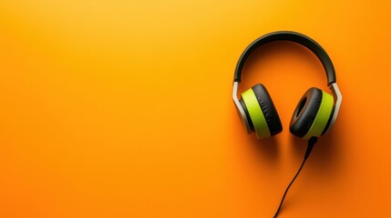 Vibrant Yellow Background with Lime Green and Black Headphones