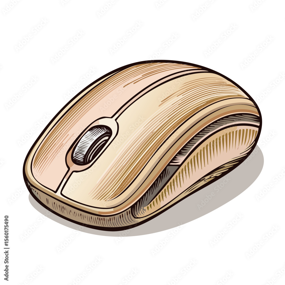 Poster illustrated computer mouse with scroll wheel wireless technology device beige color