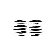 Fototapeta premium Set of black grunge paint brush strokes isolated on white background. Black distressed ink texture graphic design elements. 