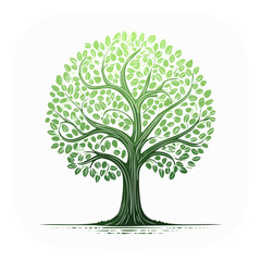 Fototapeta premium Illustration of a Flourishing Green Tree with a Rounded Crown Symbolizing Growth, Nature, and Ecology