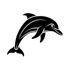 Fototapeta premium Elegant dolphin silhouette leaping from ocean waves. Dolphin illustration is perfect for marine life designs, aquatic themes, and ocean-inspired projects.