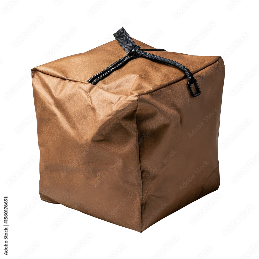 Poster stylish brown storage bag with zipper and handle, perfect for organizing items in modern space. its 
