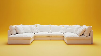 White Modular Sectional Sofa on Yellow Background