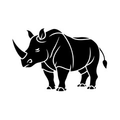 Obraz premium Powerful rhino silhouette, strong mammal illustration, African wildlife graphic, perfect for logo design or zoo emblem. This majestic rhino image symbolizes strength and wild nature.
