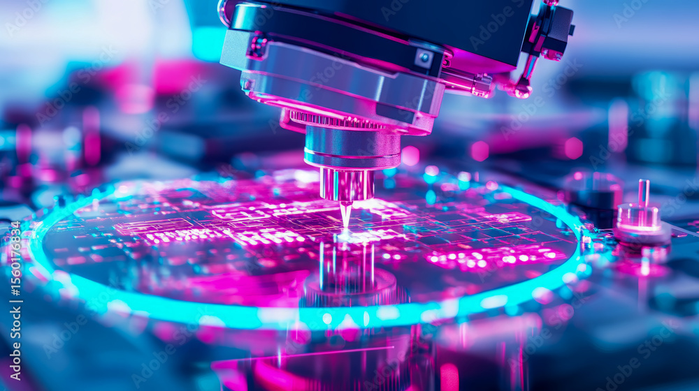 Poster advanced technology process of circuit board manufacturing in laboratory, modern computer technology