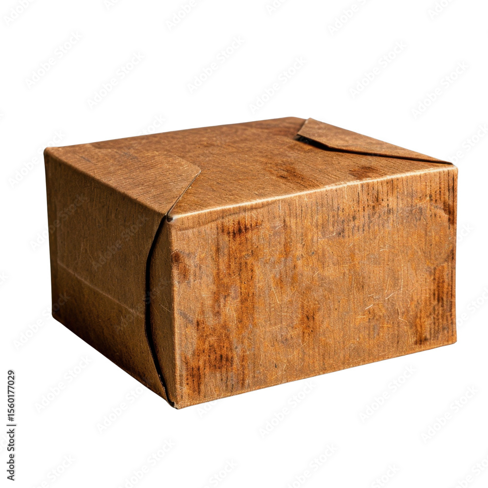 Aufkleber rustic cardboard box with worn texture, ideal for packaging and shipping items. it evokes sense of s