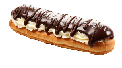 Classic Chocolate Éclair with Cream Filling, Delicious Cream-Filled Pastry Topped with Chocolate, Freshly Baked Éclair – Sweet Indulgence Dessert