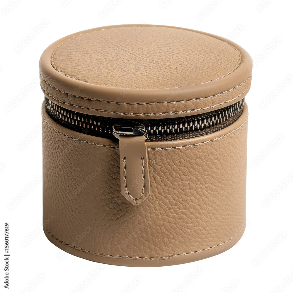 Aufkleber stylish round leather storage case with zipper, perfect for organizing small items. its elegant desi