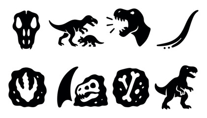 Obraz premium Dinosaur silhouette icon set. prehistoric, fossil, jurassic icons for kids