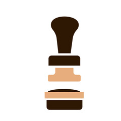 Espresso tamper icon in flat minimalist style with brown and beige color palette. Coffee equipment and barista tool