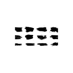 Set of black grunge paint brush strokes isolated on white background. Black distressed ink texture graphic design elements. 