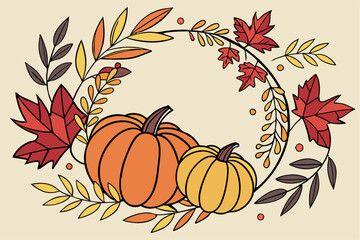 Vintage Autumn Wreath Clipart with Pumpkins