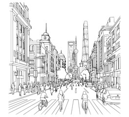 Obraz premium Line Art of East Nanjing Road, Shanghai