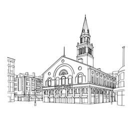 Line Art of Faneuil Hall Marketplace, Boston