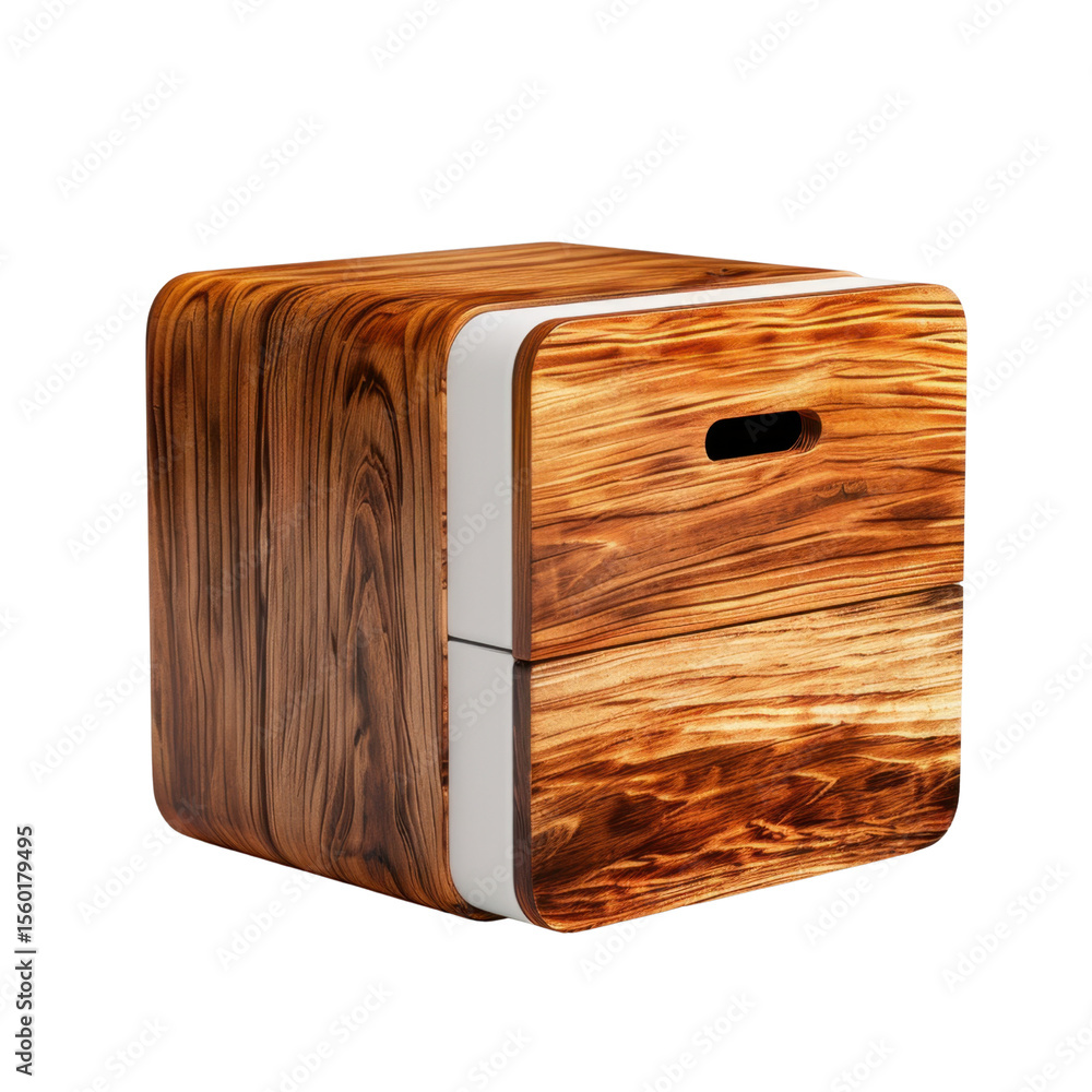 Poster stylish wooden storage box with modern design, featuring smooth finish and convenient handle for eas