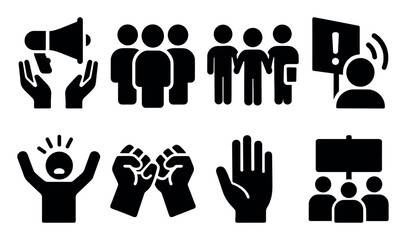 Protest, activism filled icon set. demonstration, movement symbols collection