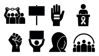 Naklejka na ściany i meble Activism and protest silhouette icon set. advocacy, demonstration symbols silhouette