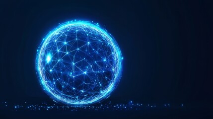 Stylish blue shield with polygonal mesh and glowing nodes, symbolizing advanced security technology.