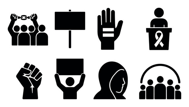 Activism and protest silhouette icon set. advocacy, demonstration symbols silhouette