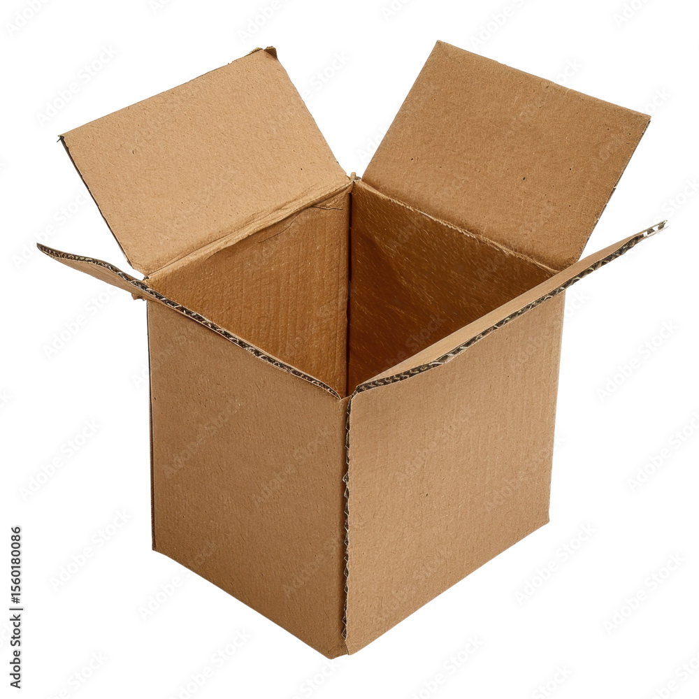 Poster empty cardboard box with open flaps, ideal for storage or shipping, showcasing simple and functional