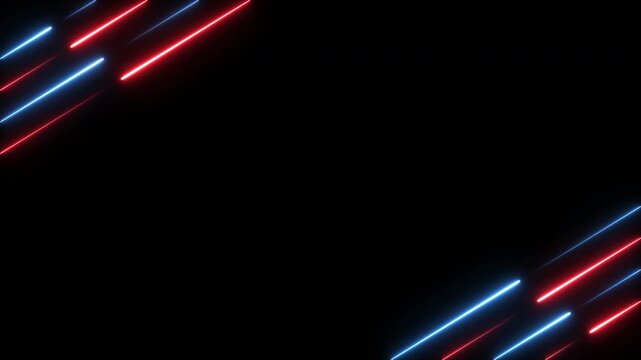 Abstract diagonal blue red neon glowing line frame. Bright neon blue red laser line abstract technology background. Seamless loop animation. 4k Resolution
