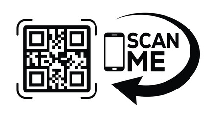 Scan QR code icon. Digital scanning qr code. QR code scan for smartphone. Scan Here text on top of the qr code