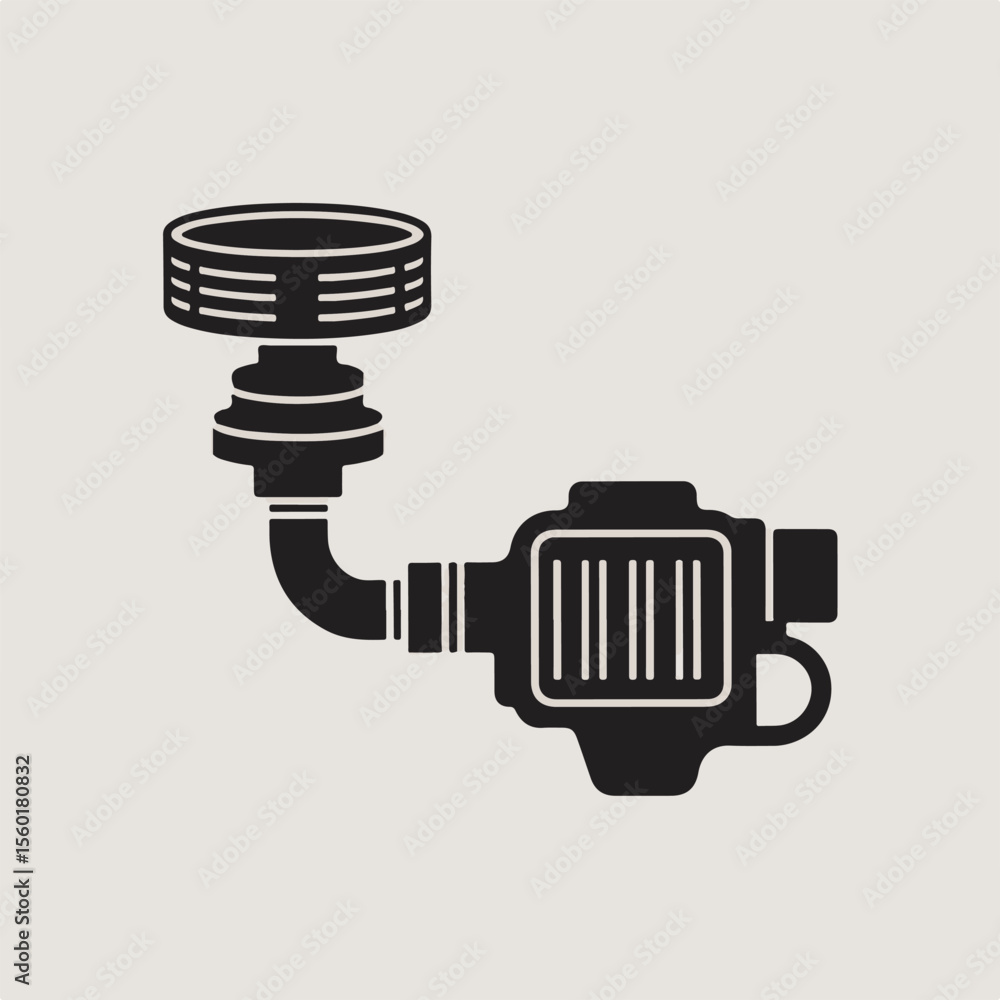 Poster vector illustration of a simplified air pump with connecting pipework and filtration component isola