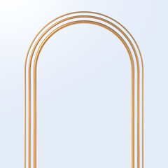 Realistic golden metal arch. 3d golden architectural elements. Modern decoration. Minimal decorative shapes. Vector illustration.
