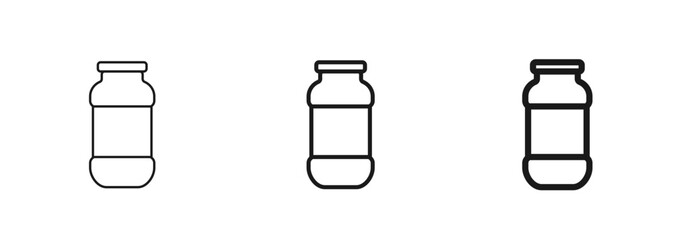 Minimalist ketchup bottle icon in thin, regular, and bold outline. Glass jar for tomato sauce, mayo, mustard. Food, kitchen, condiment design. For web page, mobile app, ui ux. Isolated vector