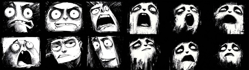 Expressive Reaction Faces, Black and White Emotion Meme Icons