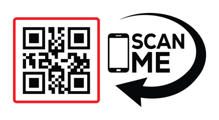 Scan QR code icon. Digital scanning qr code. QR code scan for smartphone. Scan Here text on top of the qr code