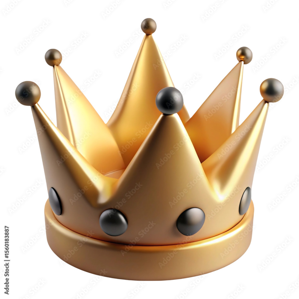 Poster 3 d render of a golden crown with rounded spikes and dark gray spheres on a black and white backgrou