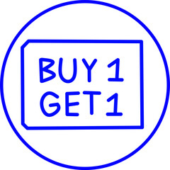blue line icon buy 1 get 1 in circle. Summer discount theme blue line icon in circle