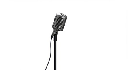 Obraz premium Classic Vintage Silver Chrome Microphone on Stand Isolated on White Background Product Shot