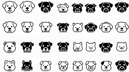 多様な犬種の顔イラストコレクション｜Various Dog Breeds Face Illustration Collection