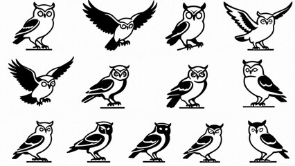Obraz premium フクロウシルエットアイコンセット｜Owl Silhouette Icon Set