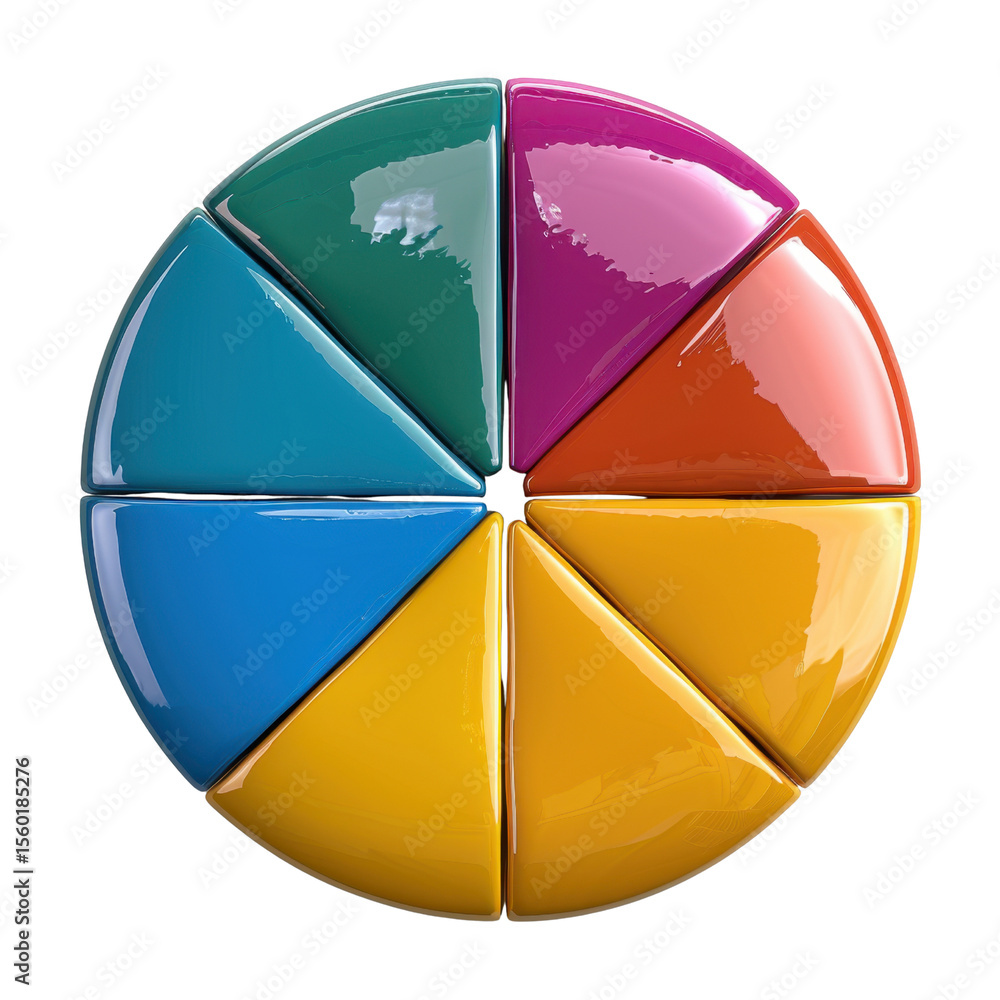 Poster colorful pie chart with glossy segments representing data visualization and analysis. this vibrant d
