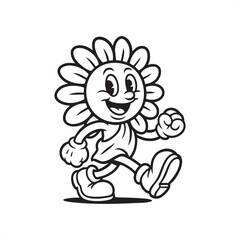 Cute Flower Character Walking Happily Illustration