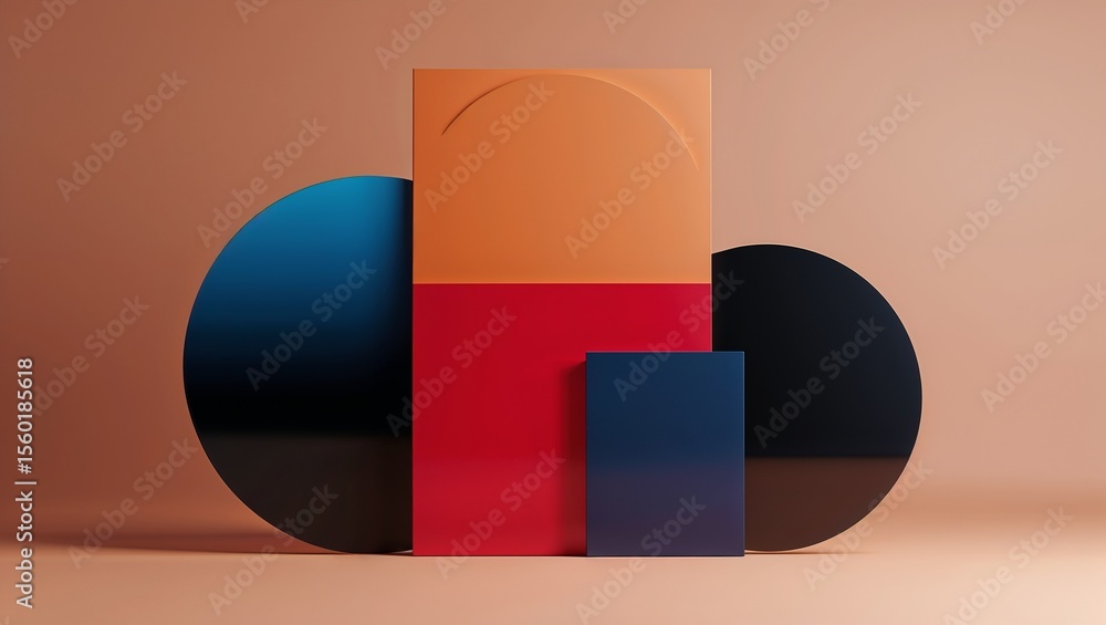 Fototapete abstract composition with vivid color blocking and minimalist geometric shapes creating a modern art