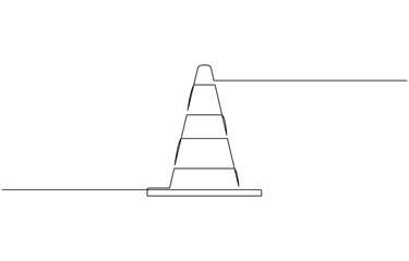 Continuous line vector illustration design traffic cone, Road cone line continuous drawing, Road cone line continuous drawing vector. One line Road cone vector background. Road cone icon.