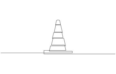 Continuous line vector illustration design traffic cone, Road cone line continuous drawing, Road cone line continuous drawing vector. One line Road cone vector background. Road cone icon.