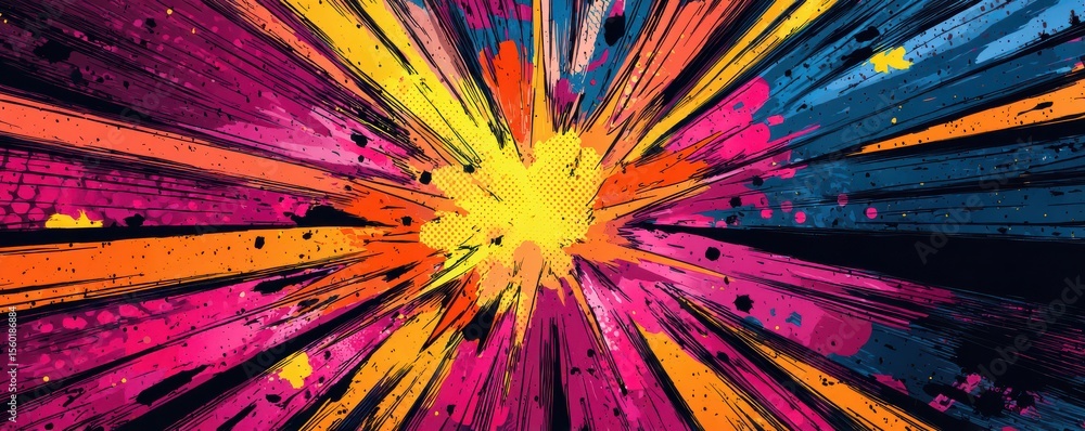 Poster vibrant and energetic explosion of color abstract art with dynamic stripes and bold design elements