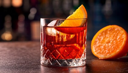 negroni cocktail with orange slice