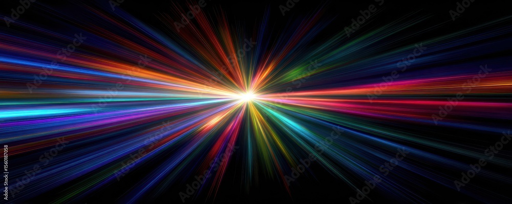 Poster vibrant spectrum of light rays radiating in a dark background for abstract digital art concepts and 