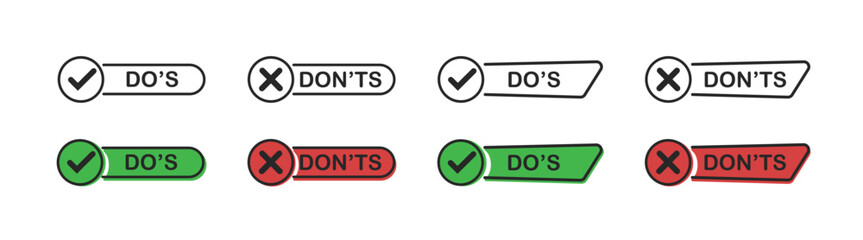 Do and Don't icons. Check mark and cross. Modern vector illustration