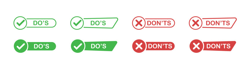 Do and Don'ts icons. Check mark and cross. Vector illustration.