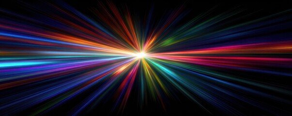 Obraz premium Vibrant Spectrum of Light Rays Radiating in a Dark Background for Abstract Digital Art Concepts and Designs